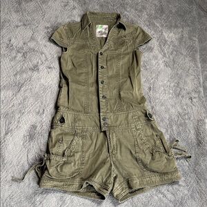 Oxbow Utility Romper Jumpsuit Short Sleeve Olive Green Size 2 / XS Y2K Rare